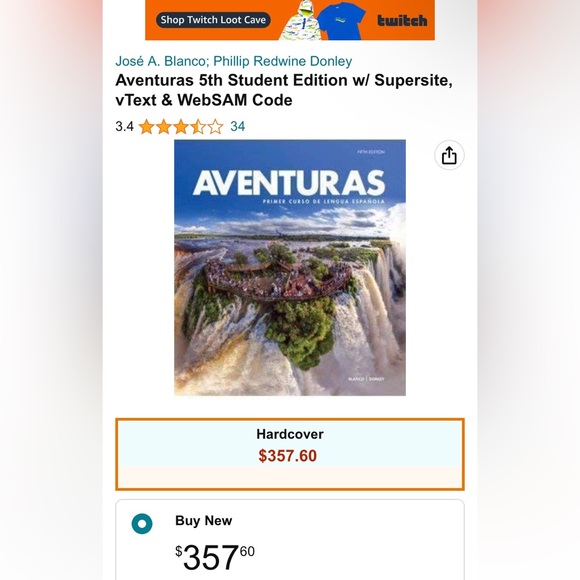 Aventuras 5th Student Edition w/ Supersite, vText & WebSAM Code - Picture 1 of 6